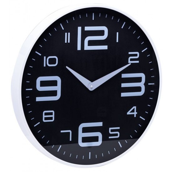 Relógio 30X4,3cm De Parede Em Plástico Preto Com Branco